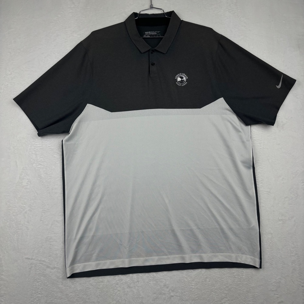 Nike Golf Pebble Beach Polo Shirt Mens XXL Gray White Colorblock Dri-FIT Tour